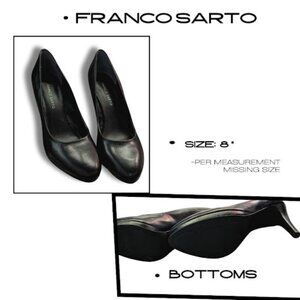 Franco Sarto Black Leather Dress Pumps - Round Toe. Size 8